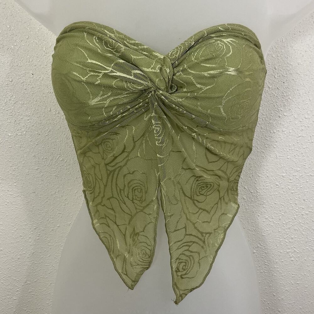 Fairy Forest Nymph Rose Mesh Strapless Tube Top Womens XS Green Split Hem